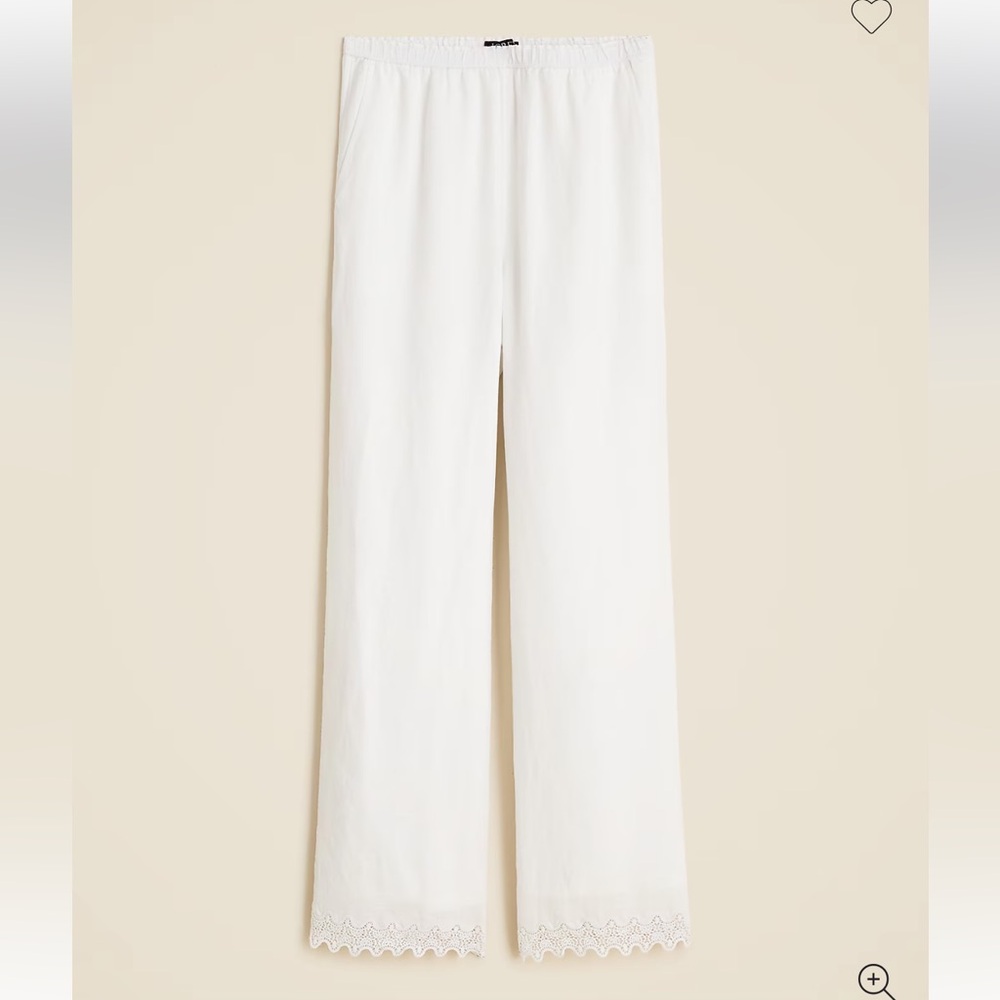 J. Crew Stratus lace-trim pant in white linen Size Medium